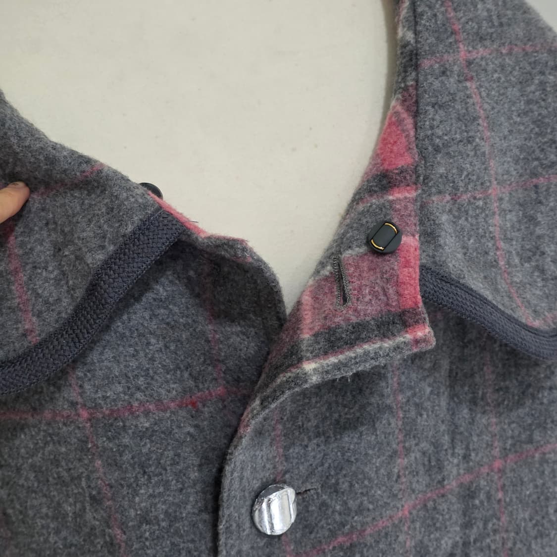 일본빈티지)리버시블 핑크x그레이 체크 모리걸st 로맨틱 베스트 상품이미지6