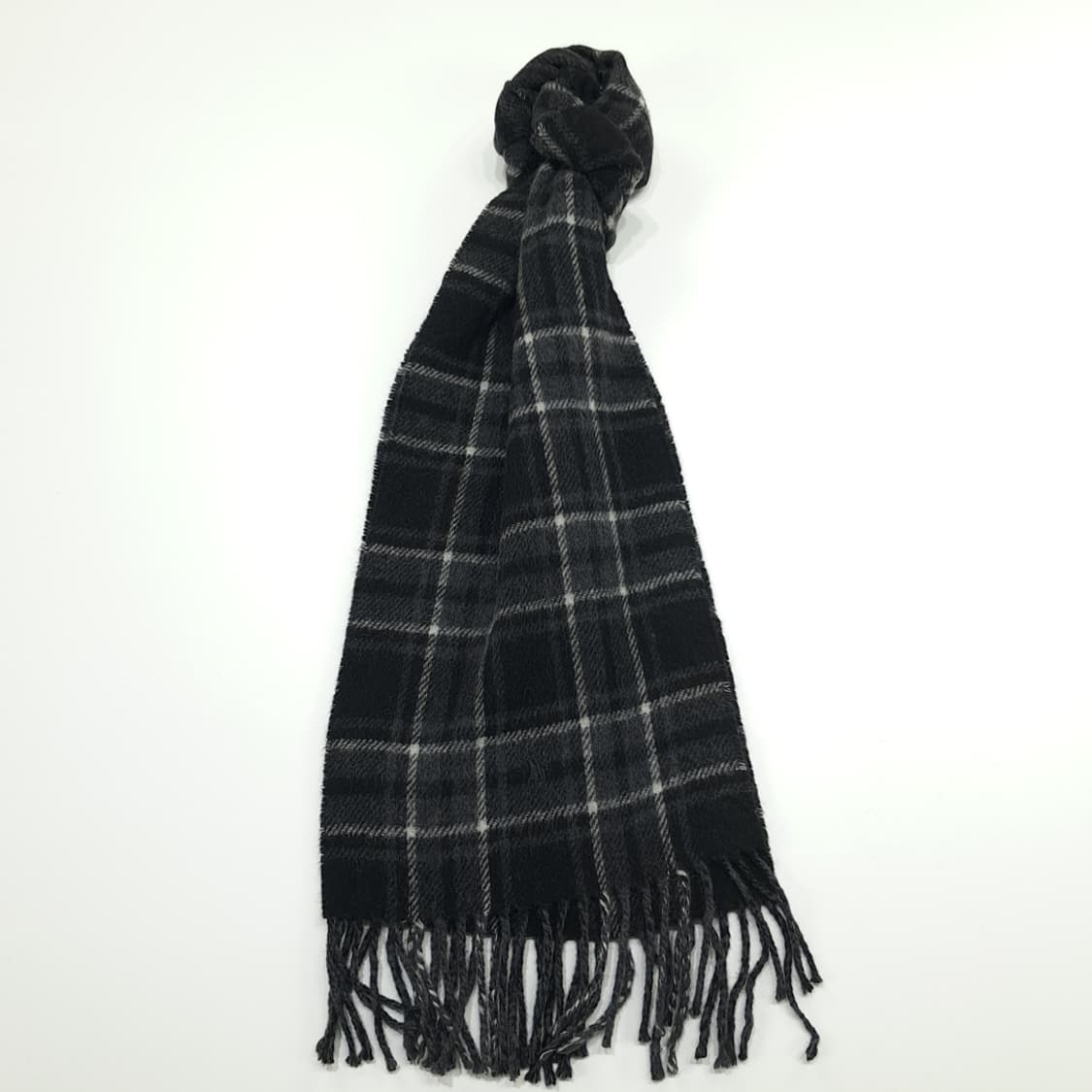 MX222 폴로 랄프로렌 블랙 타탄체크 헤링본 버진울 양면 목도리 머플러 상품이미지1
