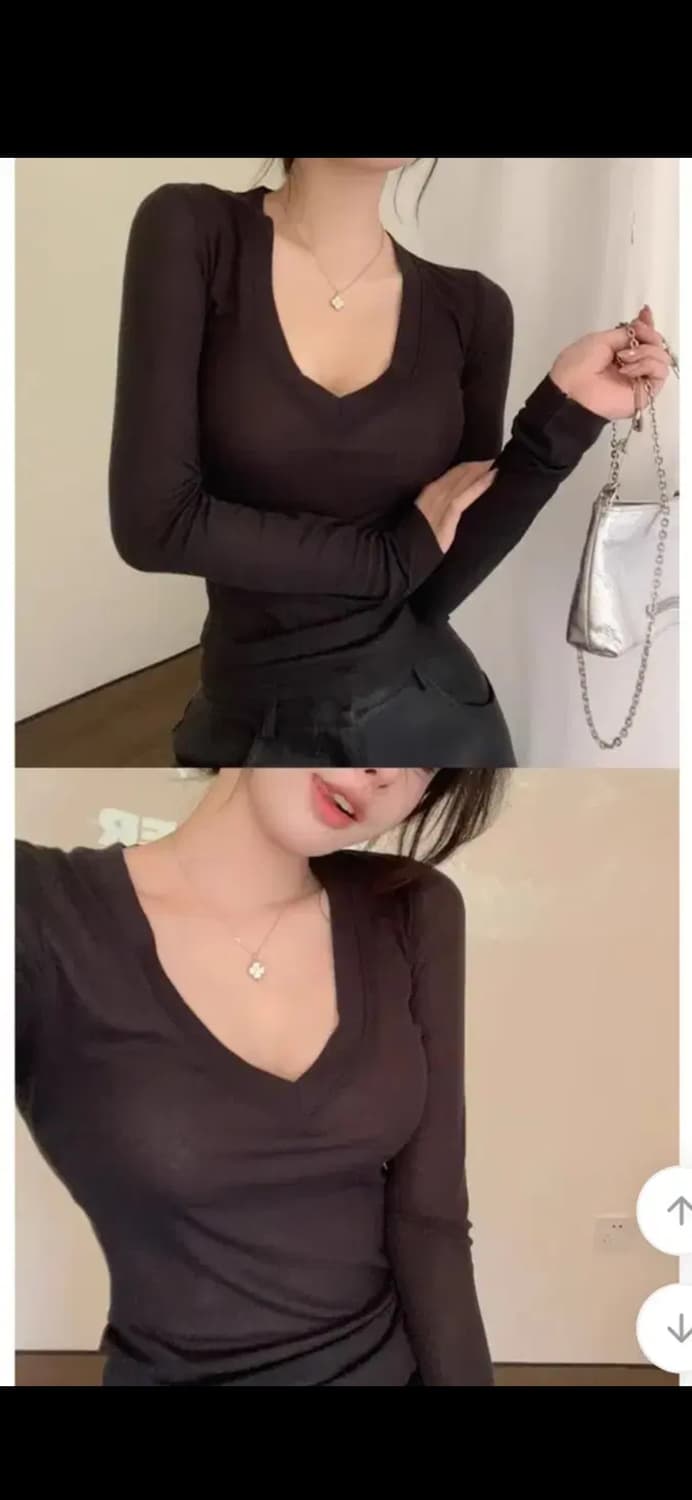 챠콜 브이넥 글램티 상품이미지1