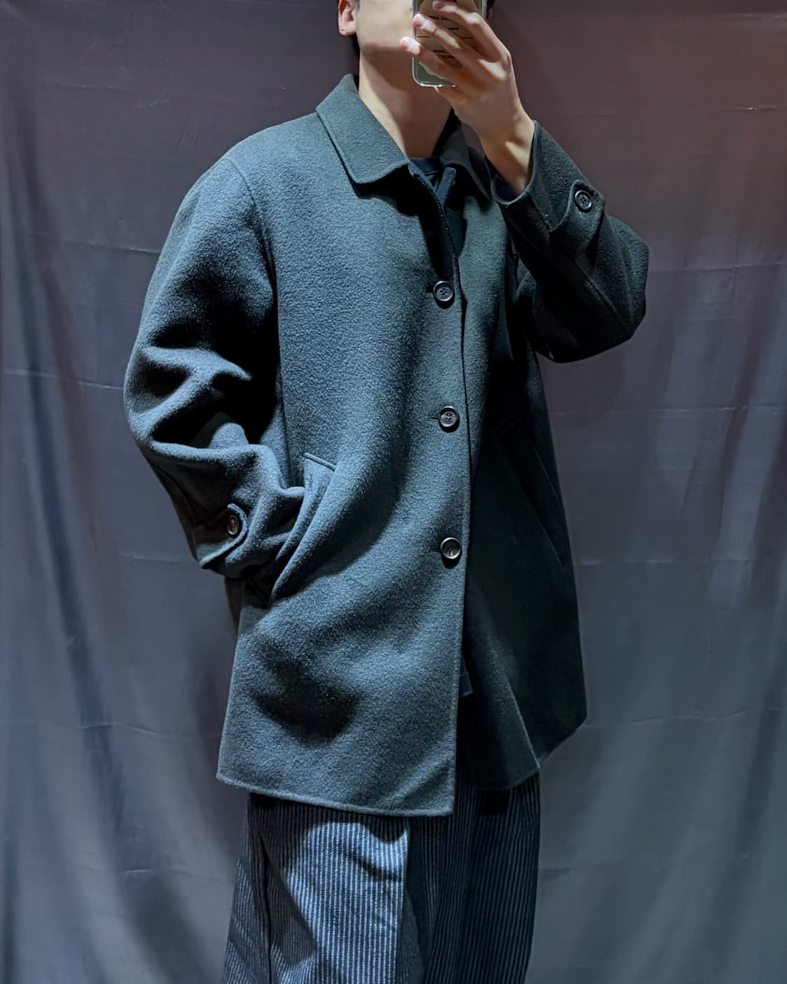 M YSL 입생로랑 포켓 심볼로고 카키 울 싱글코트 상품이미지1