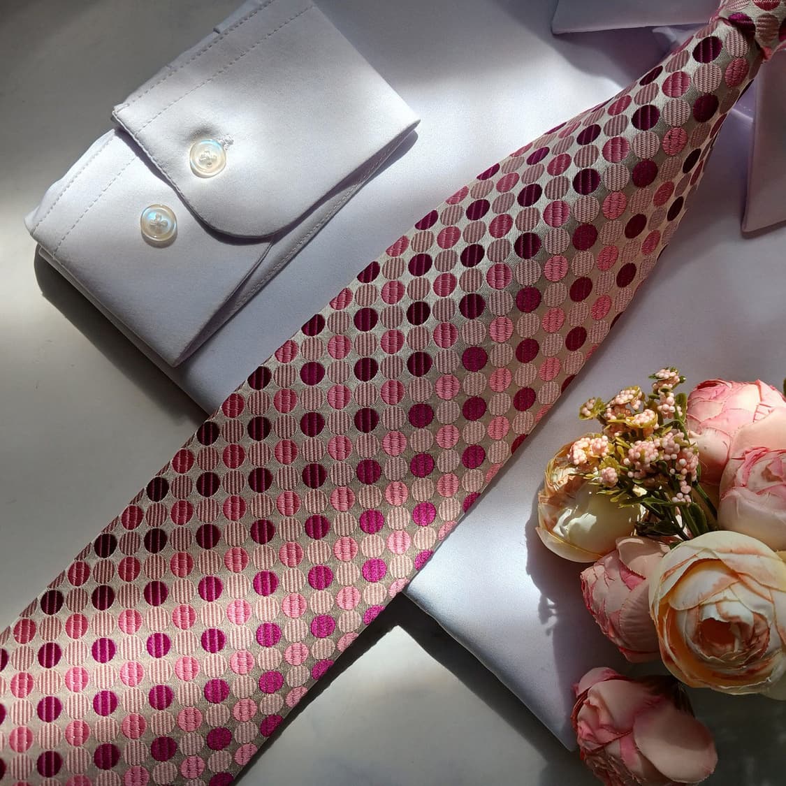 아쿠아스큐텀 실크 핑크 도트 패턴 넥타이 9.2cm S~A+등급 E916 상품이미지6