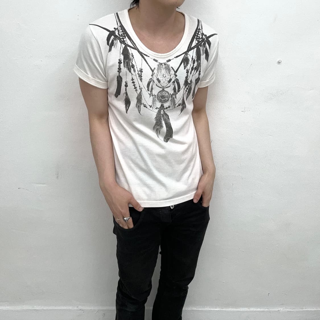 Feather necklace printing short sleeve 상품이미지2