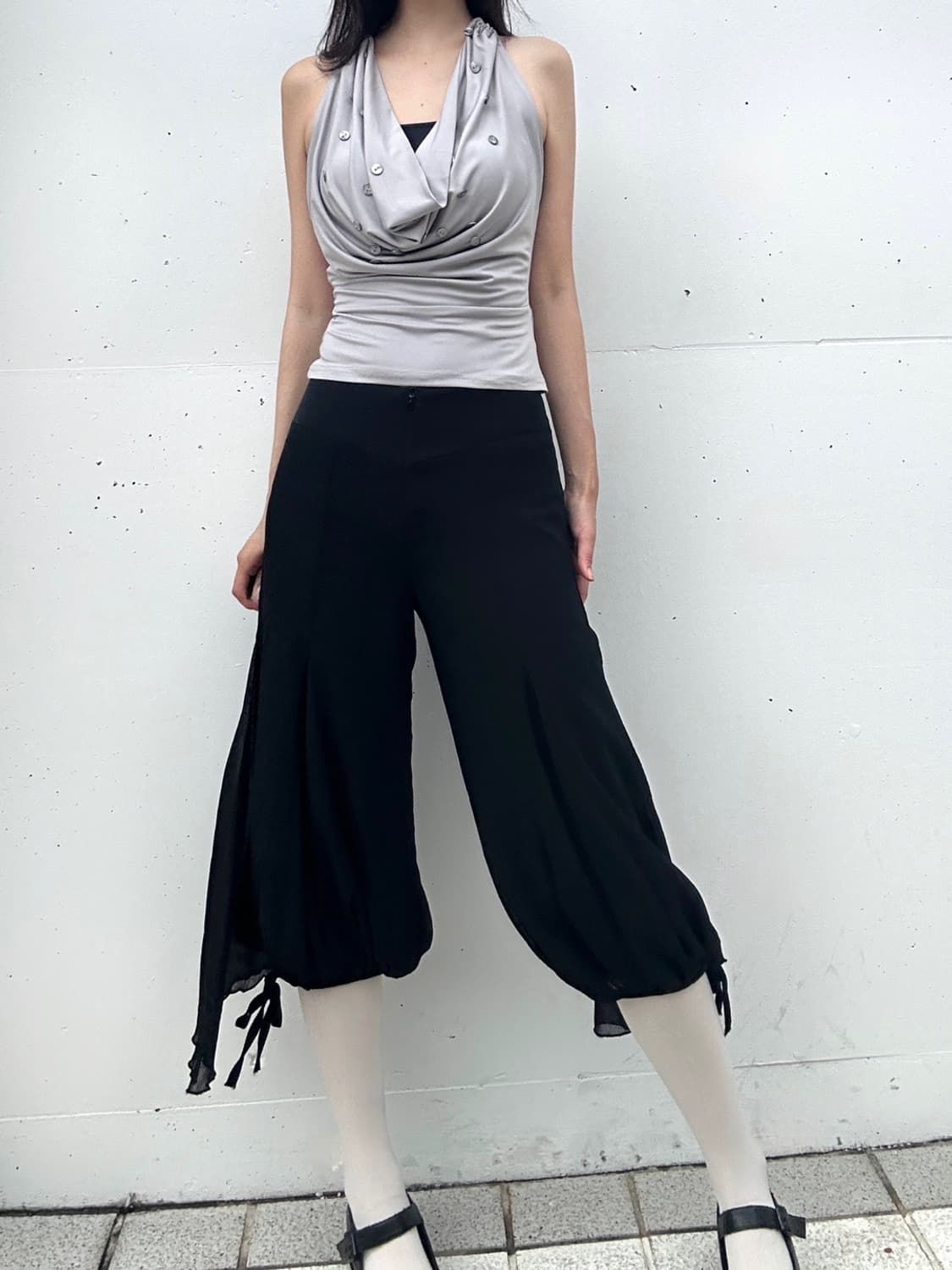 Button multi halter sleeveless / grey 상품이미지2