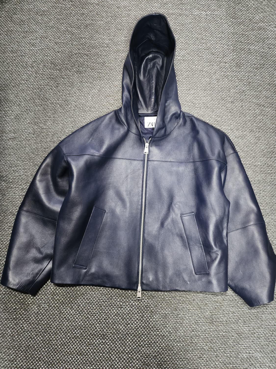 자라 네이비 후드 레더 점퍼 L-LX 상품이미지5
