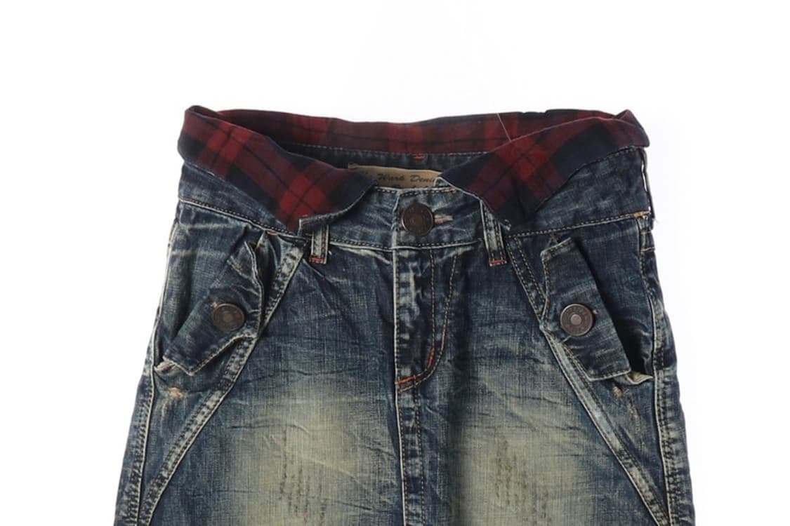 로리타진 체크 배색 빈티지 데님 미니스커트 S 상품이미지3