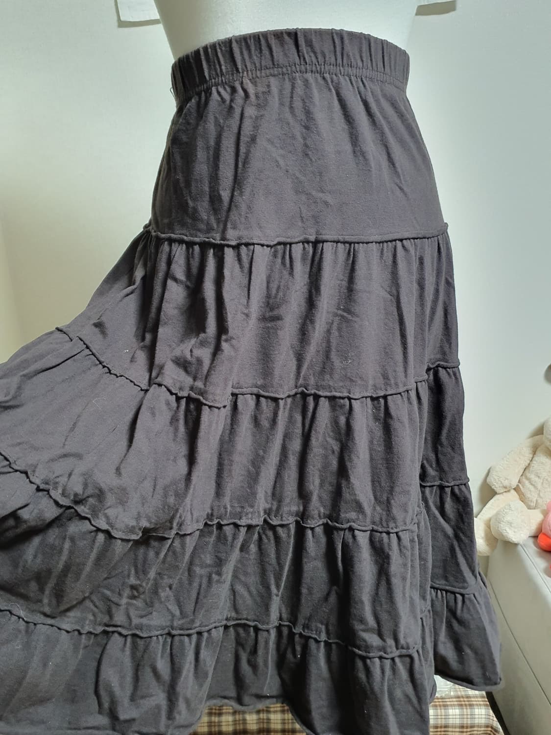 [모리걸] 블랙 챠콜 캉캉 미디 스커트 여성 Free 상품이미지1