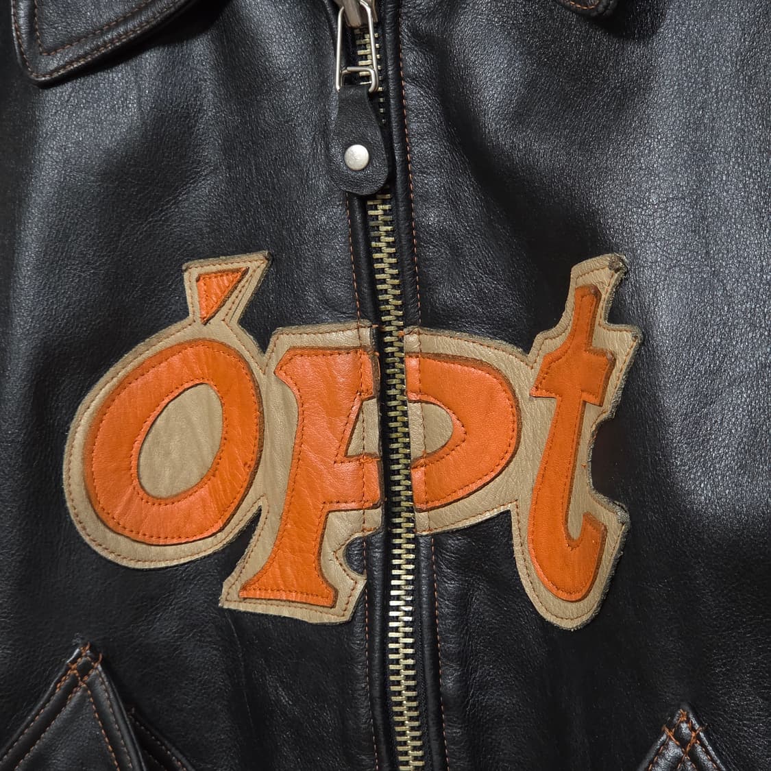 빈티지 OPT 패치로고 소가죽 누빔 라이더 자켓 상품이미지4