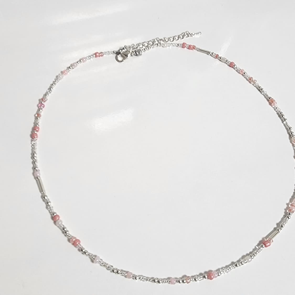 남녀공용 핑크,실버 비즈 목걸이 상품이미지3