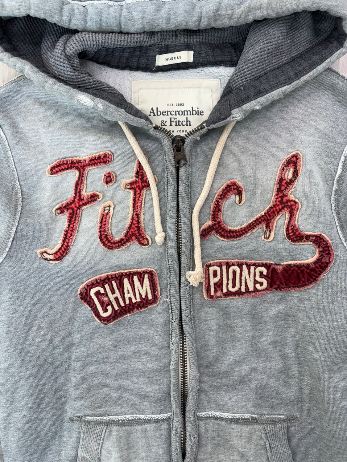 아베크롬비 후드집업 그레이 버건디 상품이미지2