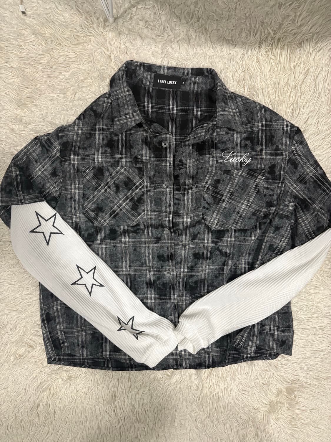 [새상품 M] 아이필럭키 더블레이어드 와플 체크 셔츠 상품이미지2