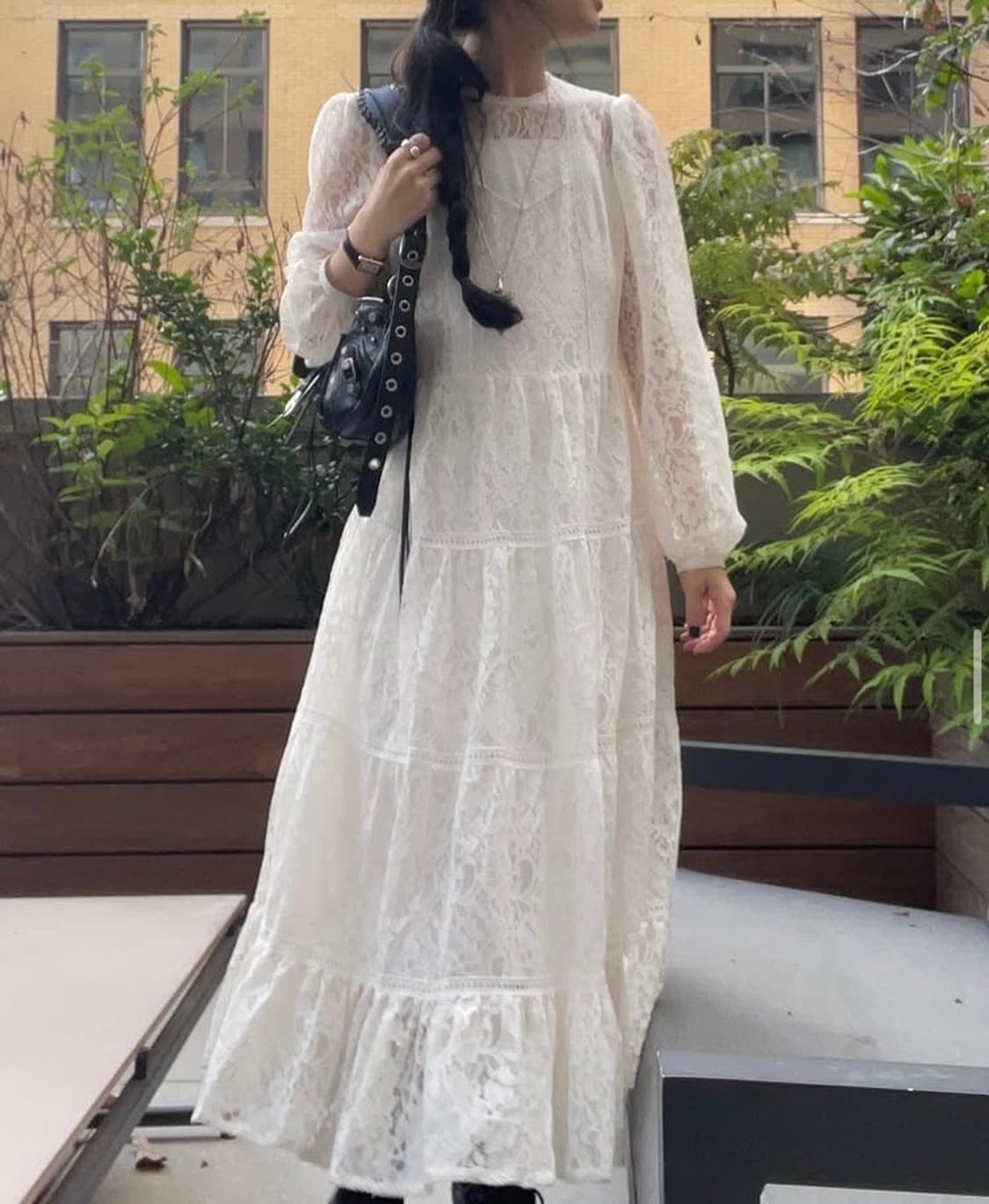 Fletta 플레따 롱 빈티지 무드 레이스 아이보리 화이트 드레스 원피스 상품이미지3