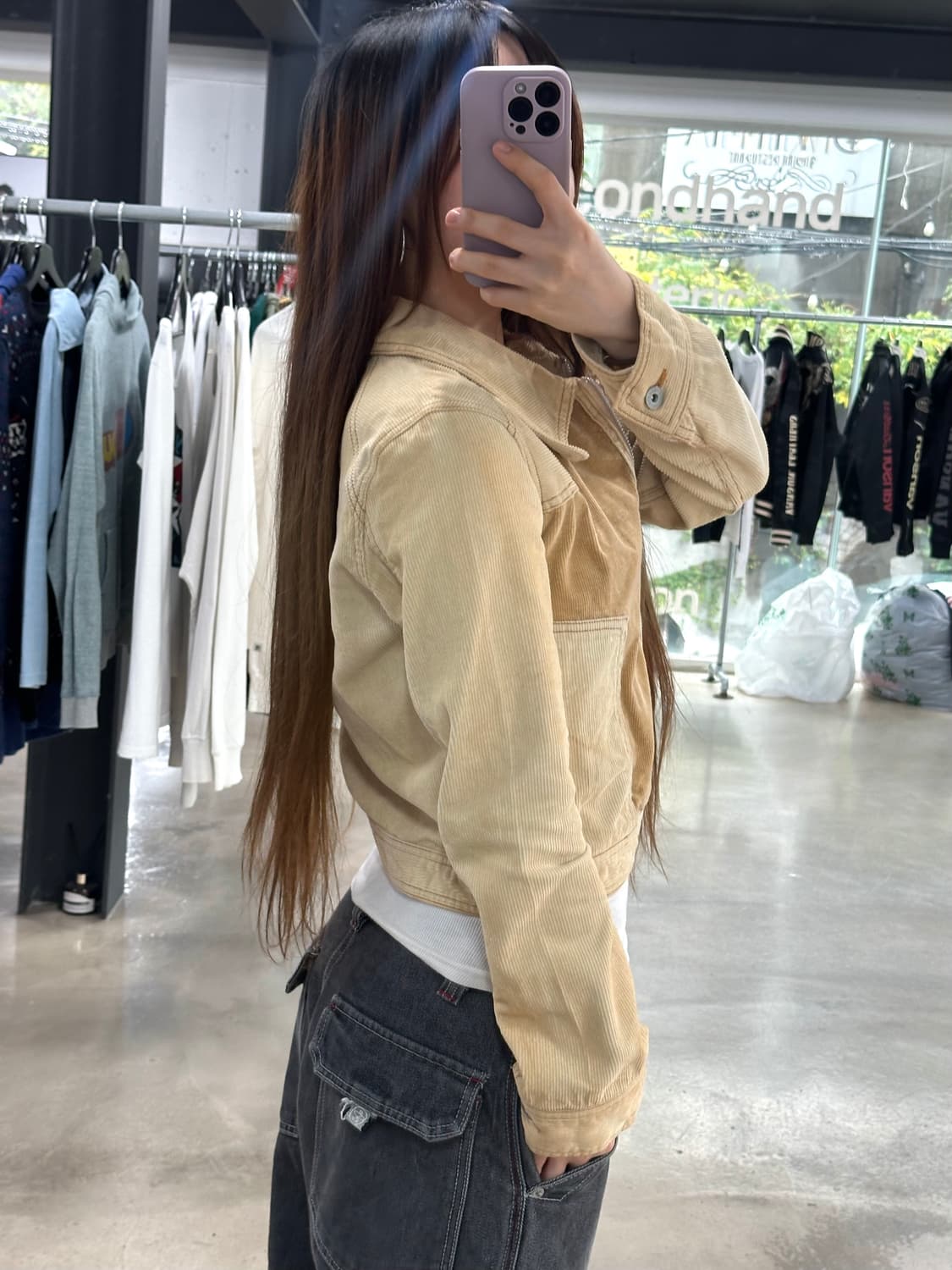 스투시 y2k  베이지 크롭 코듀로이 자켓 상품이미지3