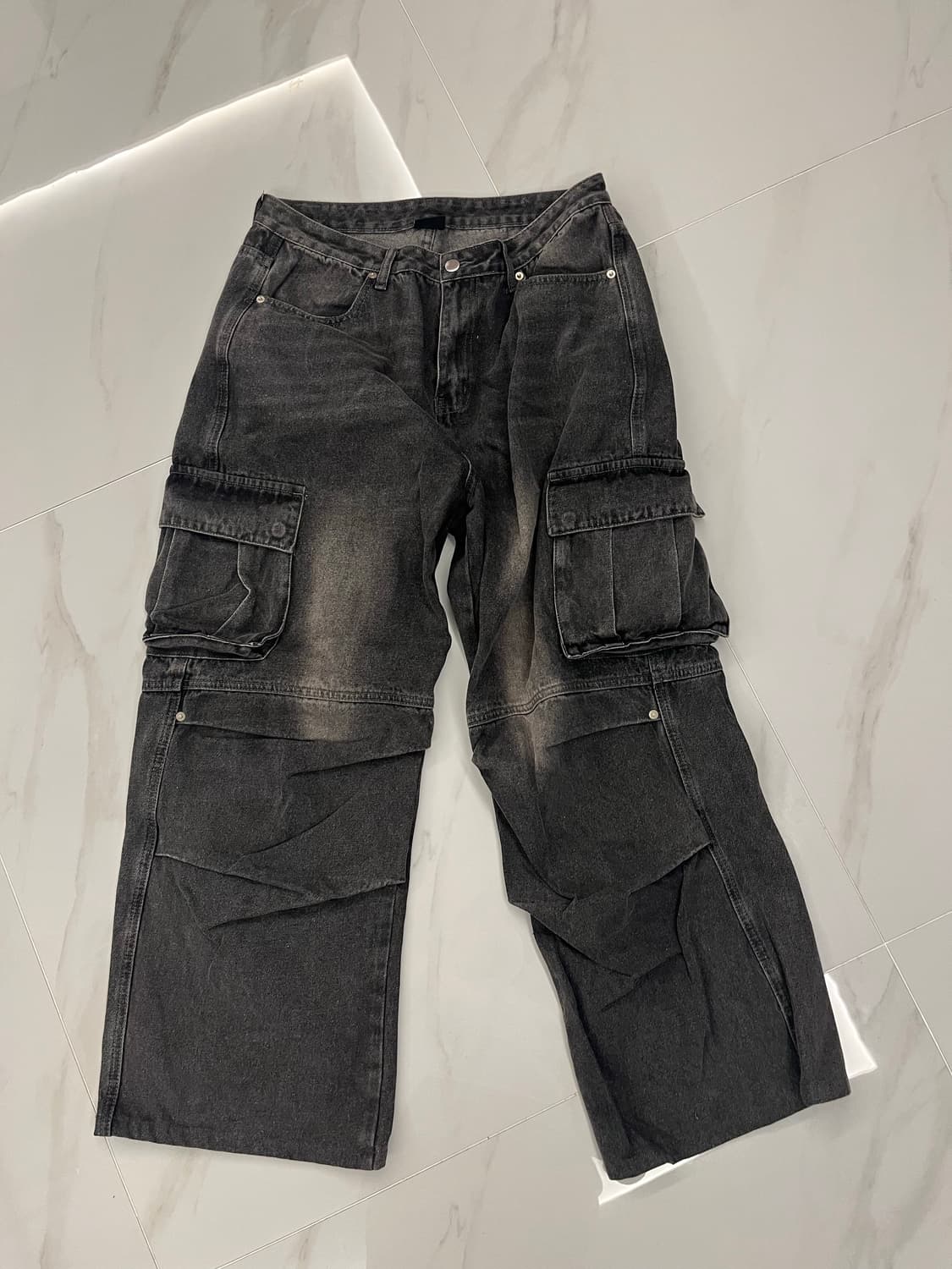 트릴리온 파라슈트 카고 리벳 흑청 데님 팬츠 상품이미지2
