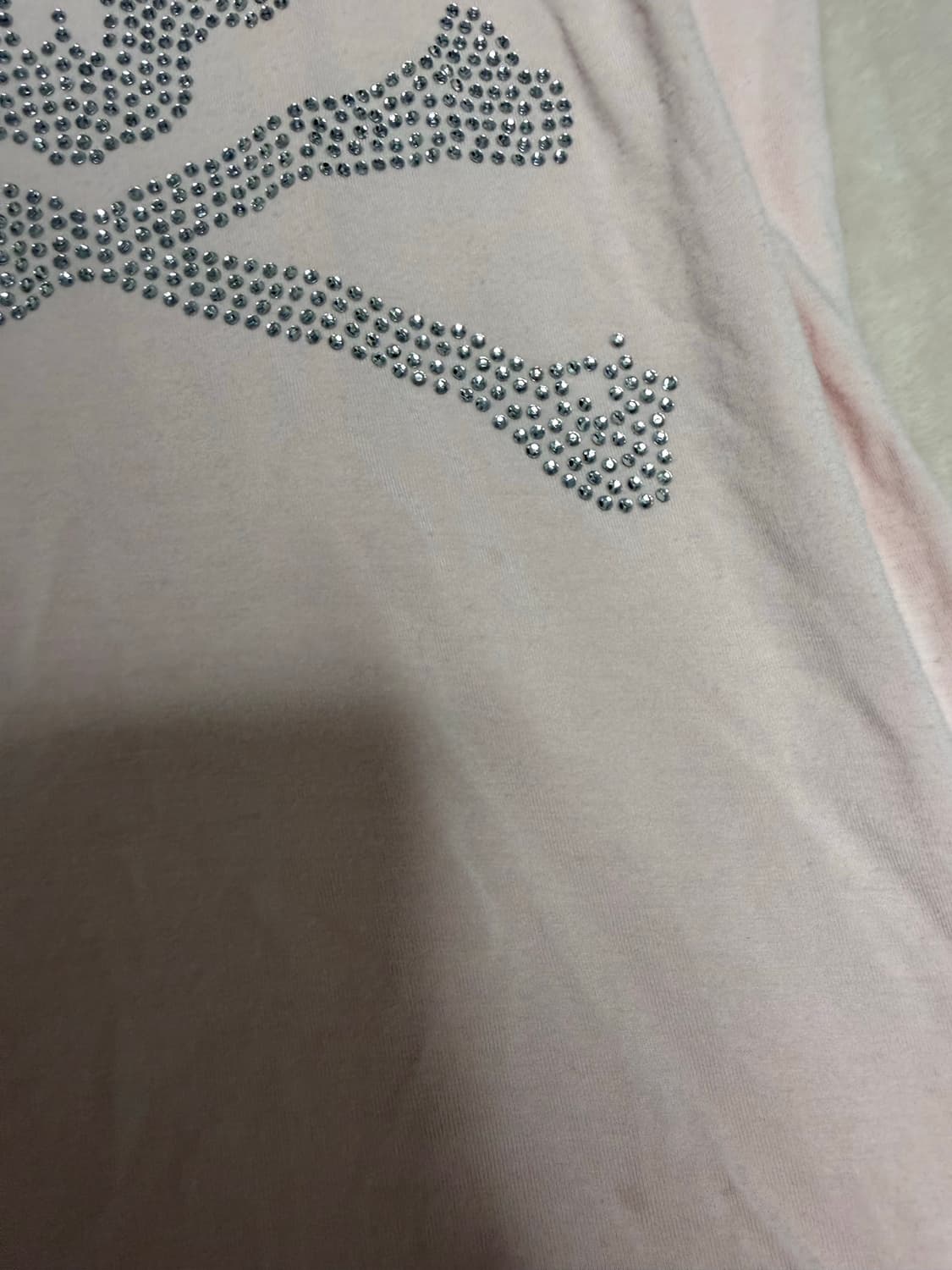 파스텔핑크 해골 라인스톤 슬리브리스 나시티 상품이미지3