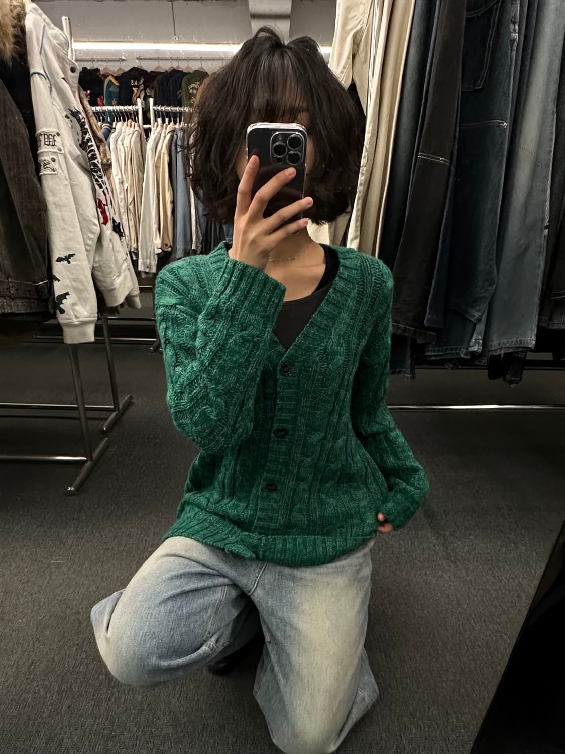 OS)INGNI 빈티지 여성 꽈배기 패턴 롱 가디건 상품이미지3