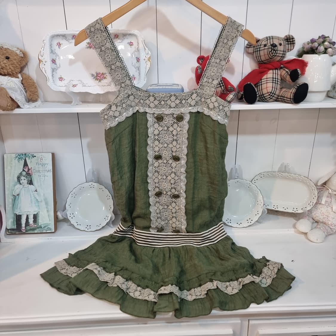 엑시즈팜  올리브 그린 레이스 뷔스티에 원피스 상품이미지5