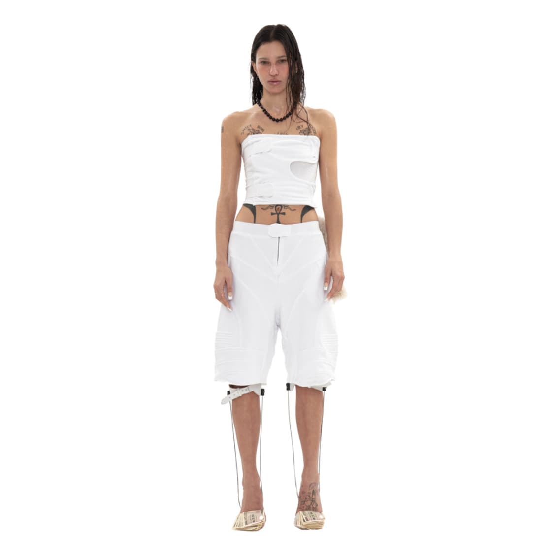 BIKER BANDING SWEAT SHORT IN WHITE 상품이미지2