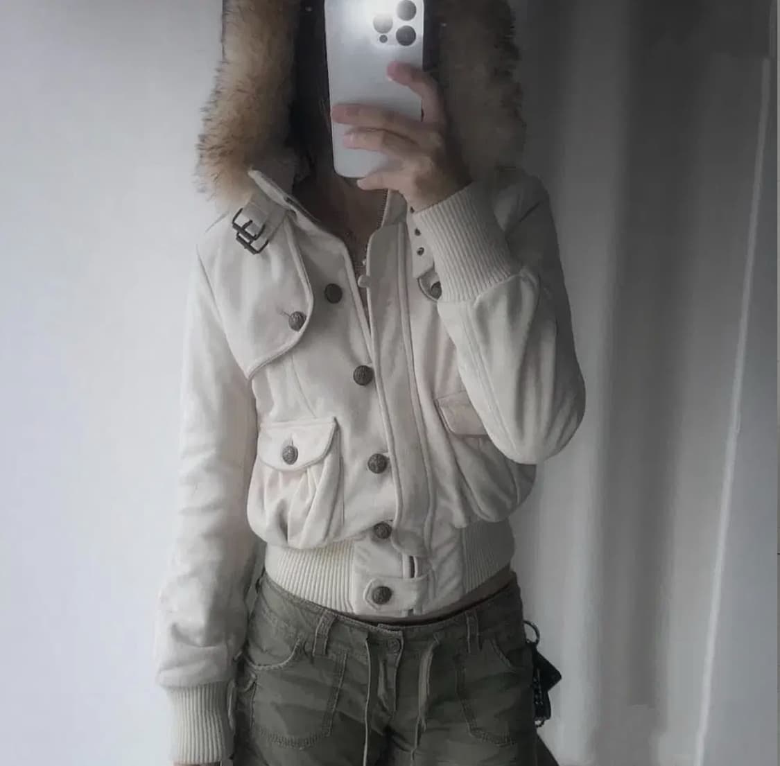 Y2k 아이보리 퍼 후드 점퍼 상품이미지4