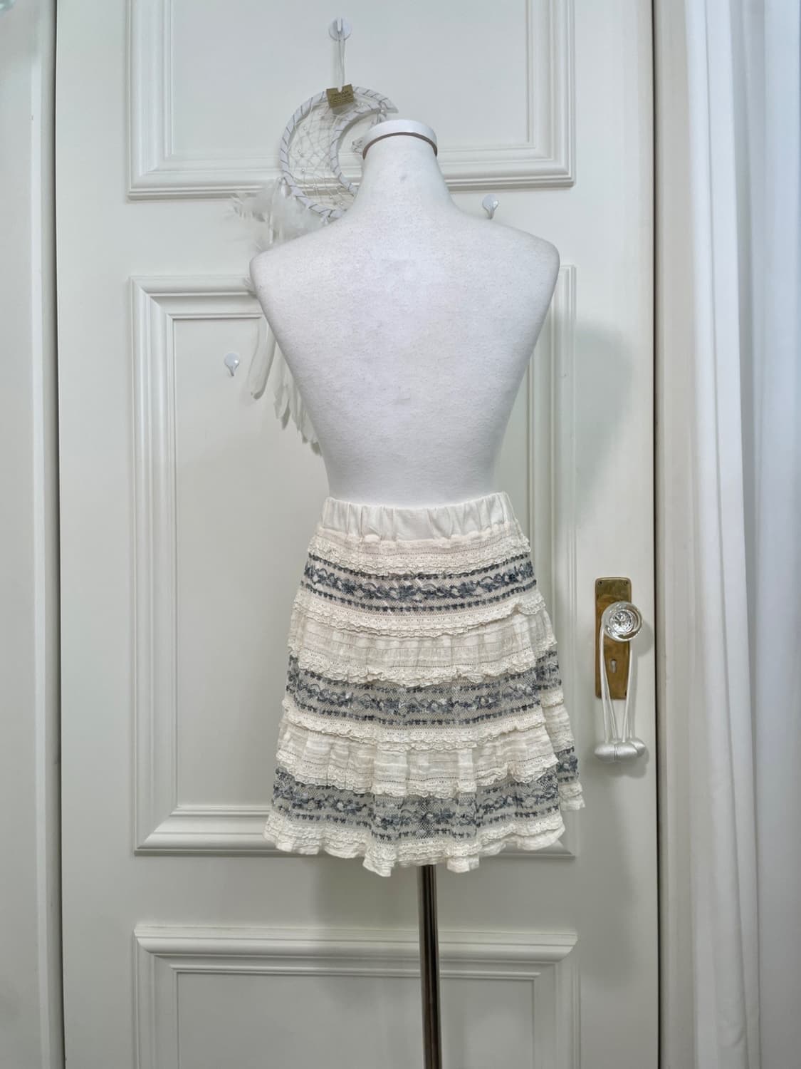 ivory khaki lace banding mini skirt 상품이미지3