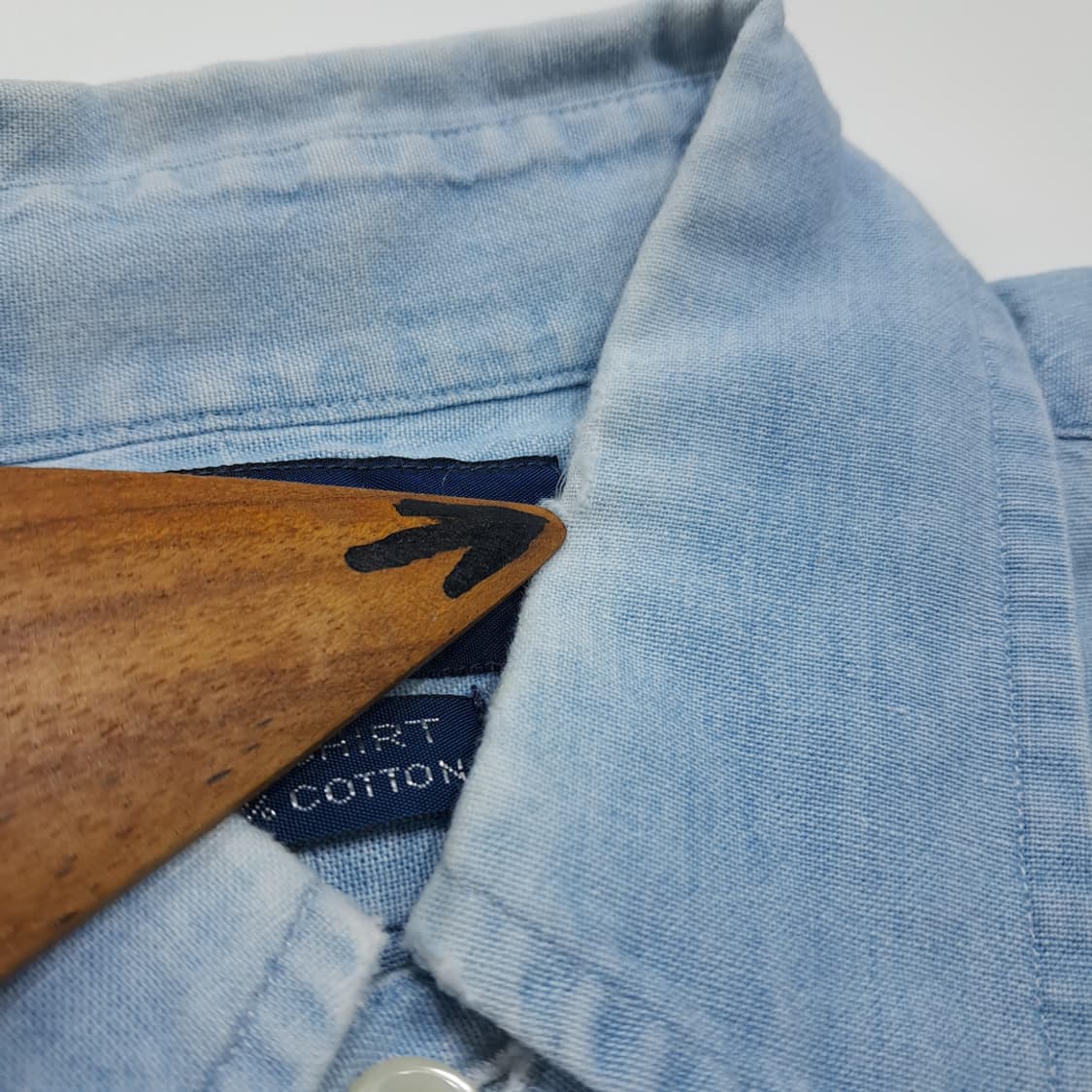 CL437 S 폴로 90s 코튼 라이트블루 샴브레이 데님 빅셔츠 남방 상품이미지6