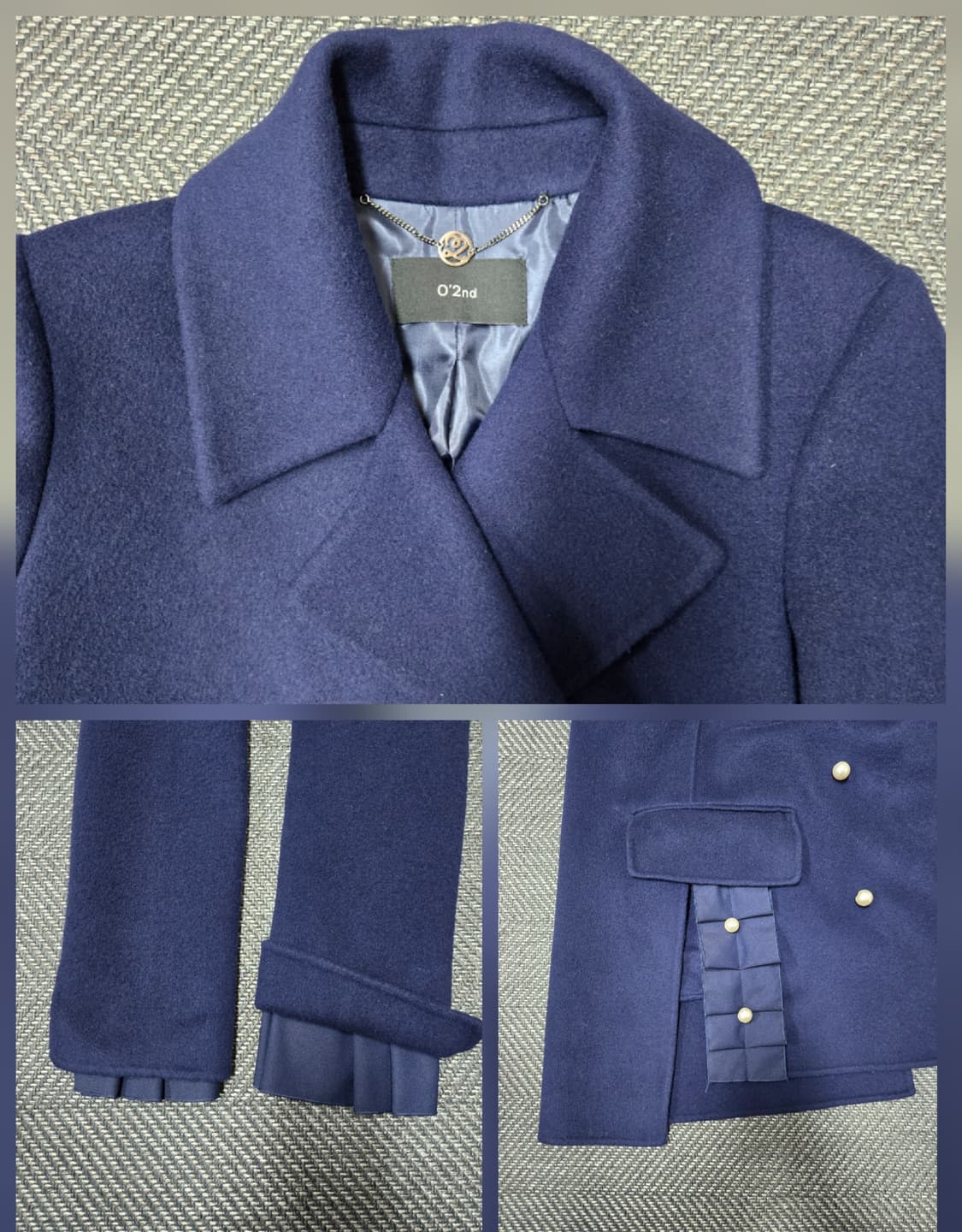 한섬 오즈세컨 O'2nd 네이비 하프코트 모90%캐시미어10%코트 상품이미지4