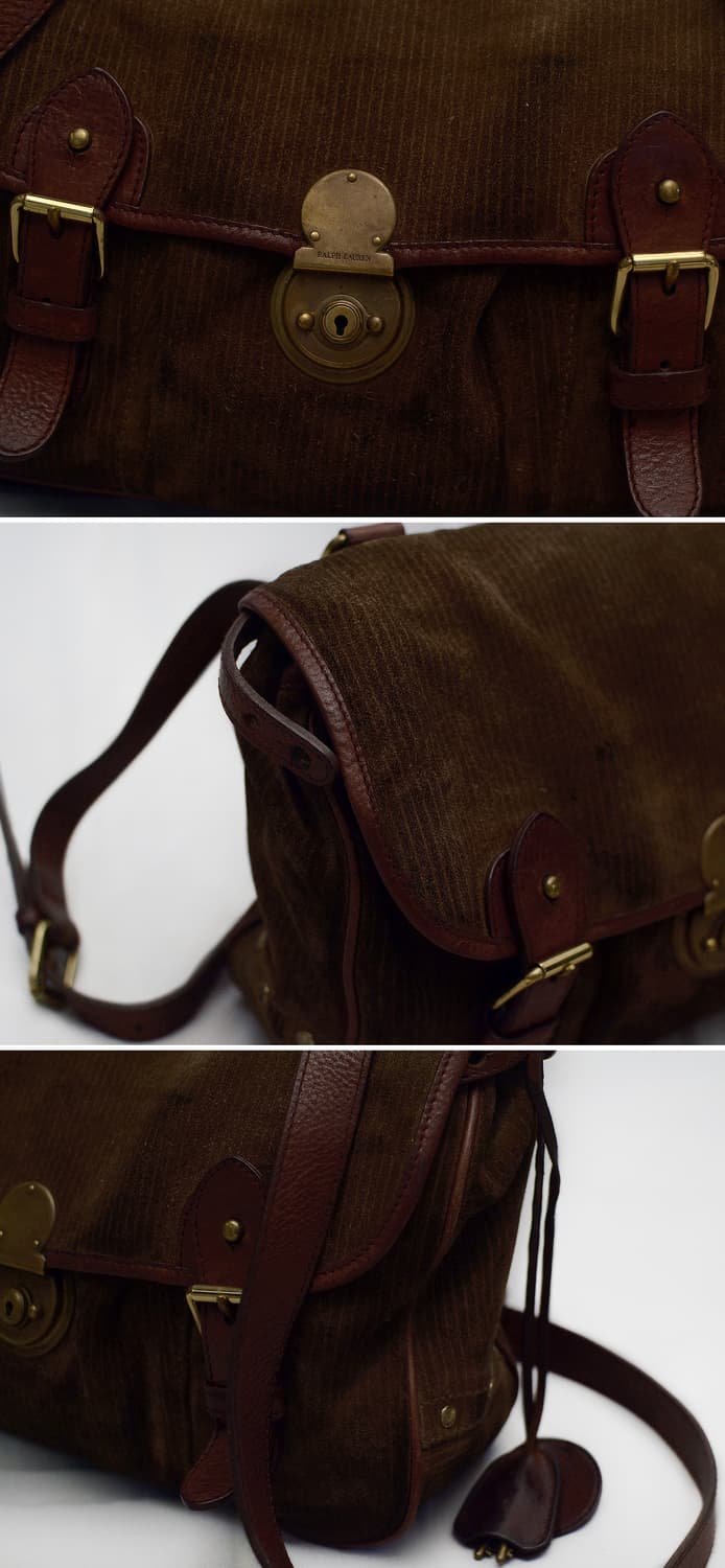 폴로 랄프로렌 90s 빈티지 코튼 코듀로이 레더 클래식 메신저백 상품이미지8