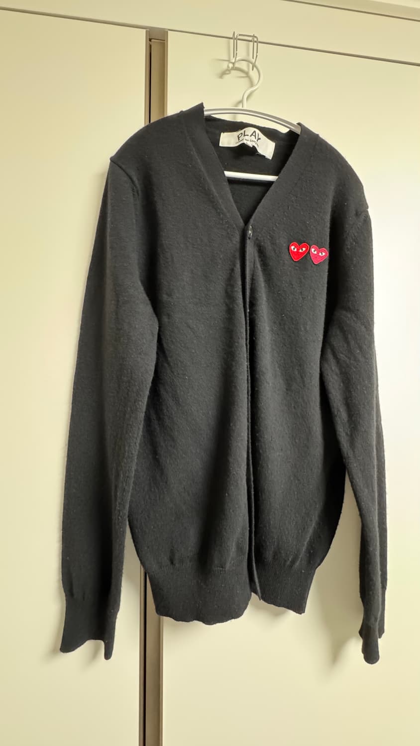 [L] 플레이 꼼데가르송 더블 하트 가디건 블랙 상품이미지1