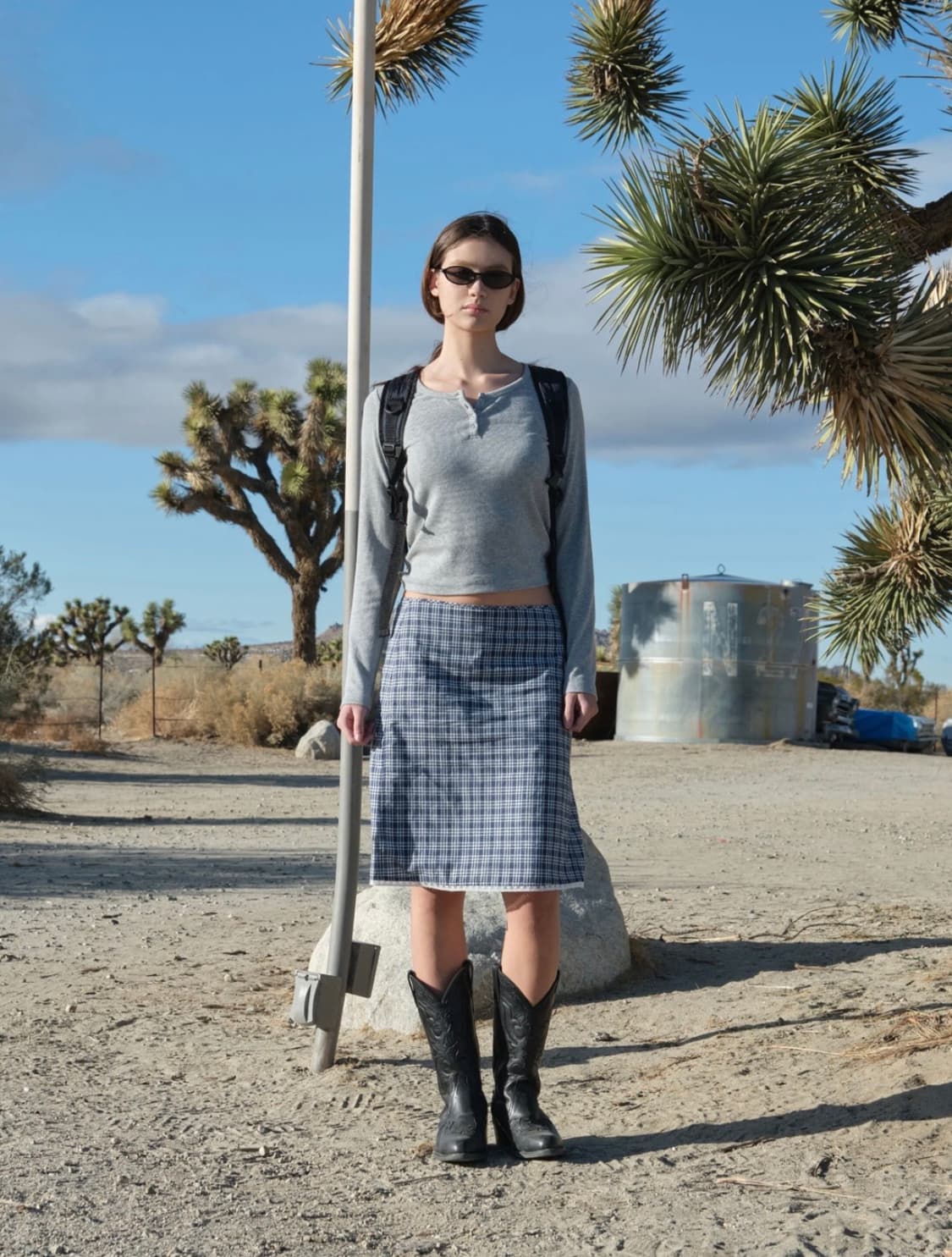 Lace Check Midi Skirt (Blue Navy) 상품이미지2