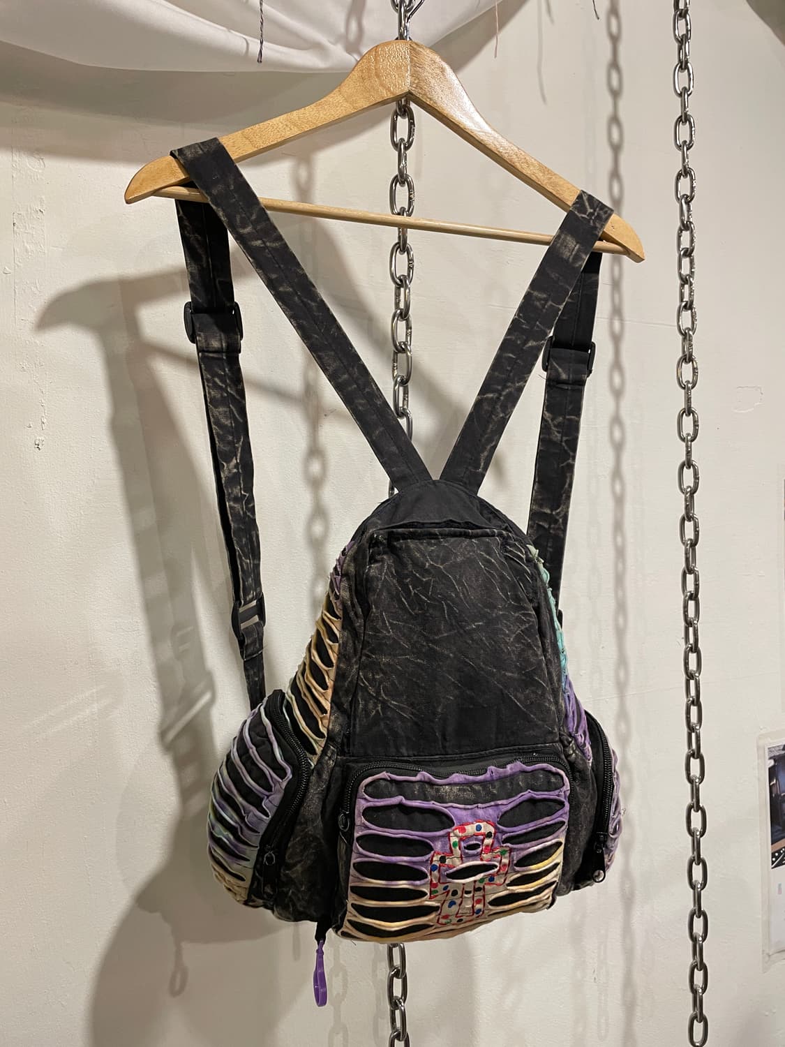 십자가 자수 퍼플 블랙 그런지 워싱 백팩 히피 오리엔탈 상품이미지1