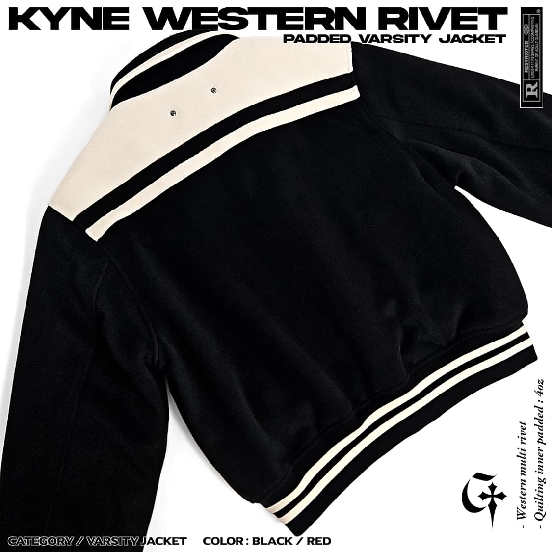 Kyne 웨스턴리벳 패딩 바시티자켓 (black) 상품이미지3