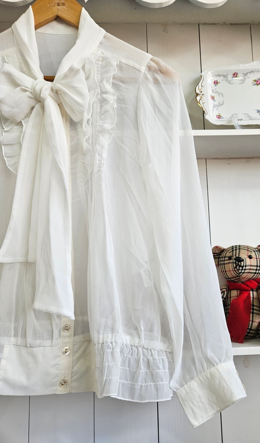 화이트 리본 쉬폰 블라우스 상품이미지5