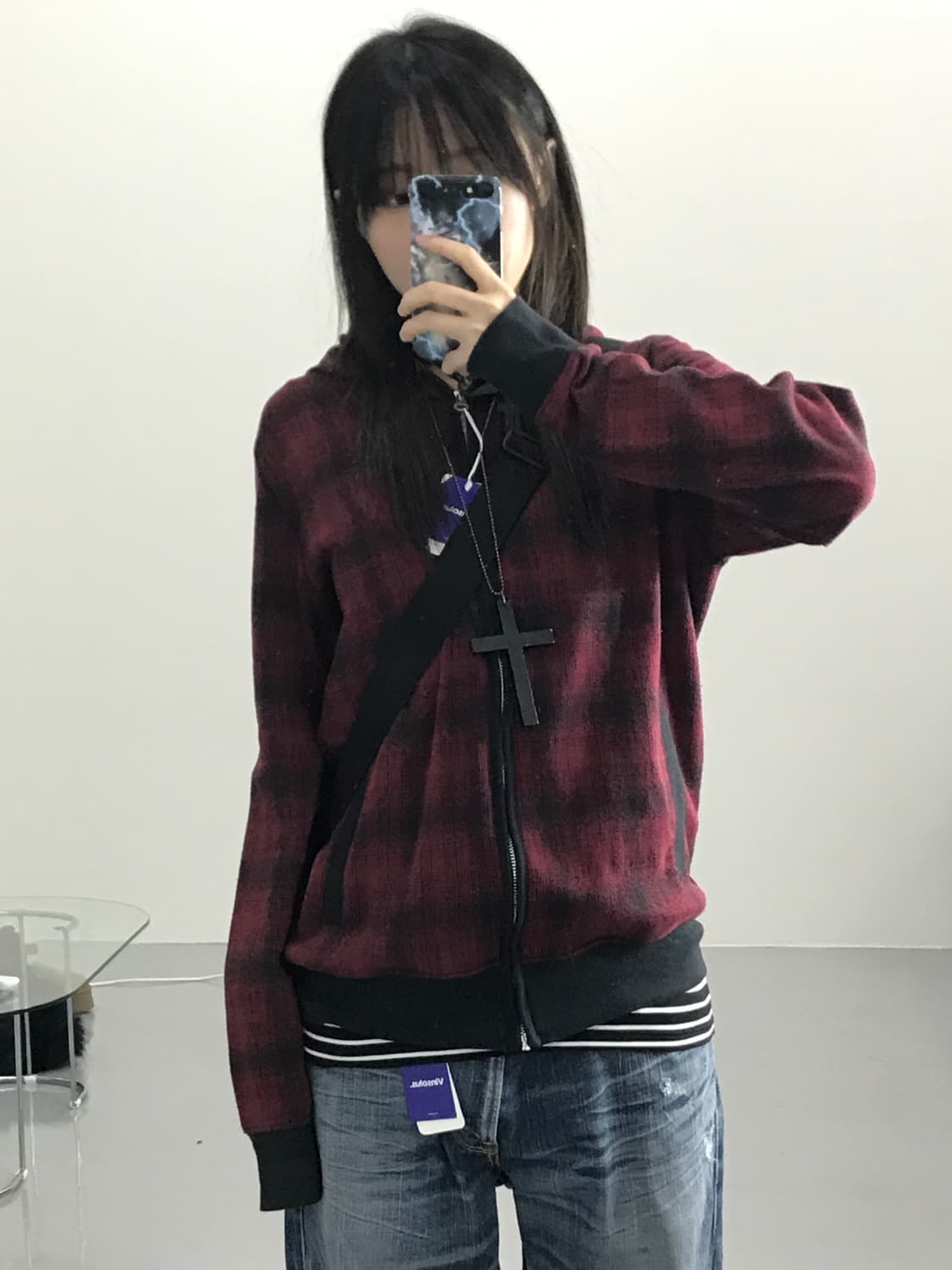 JPN 체크 패턴 후드집업 상품이미지1