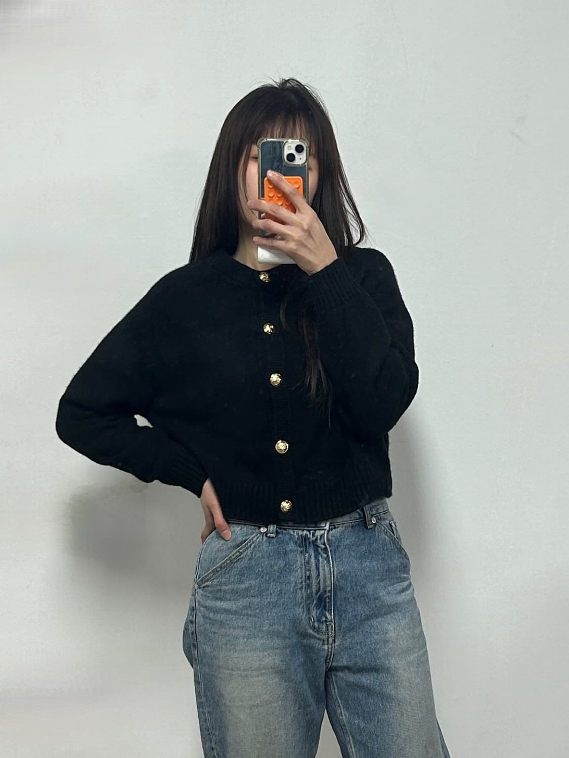 마시모두띠 금장 버튼 크롭 가디건 블랙 상품이미지2