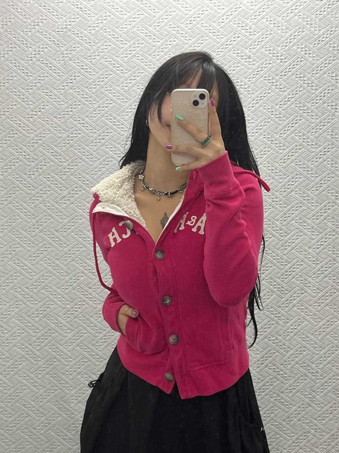 아베크롬비 대장 90's Y2K 딥핑크 양털 후드 가디건 M C06691 상품이미지1