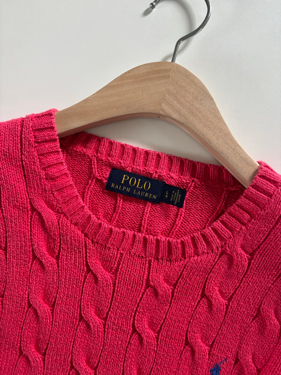Polo 폴로 랄프로렌 핑크 레드 컬러 케이블 라운드 니트 상품이미지3
