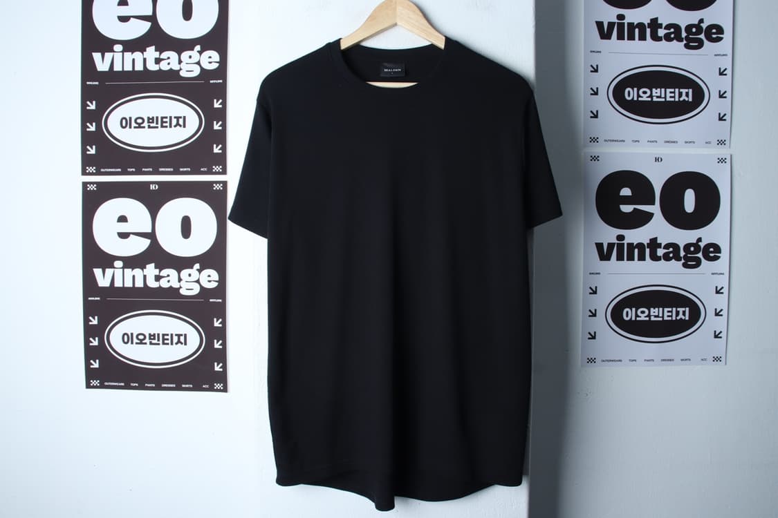 (L-XL) 몰든 반팔 티셔츠 무지 블랙 스판-H33376 상품이미지2