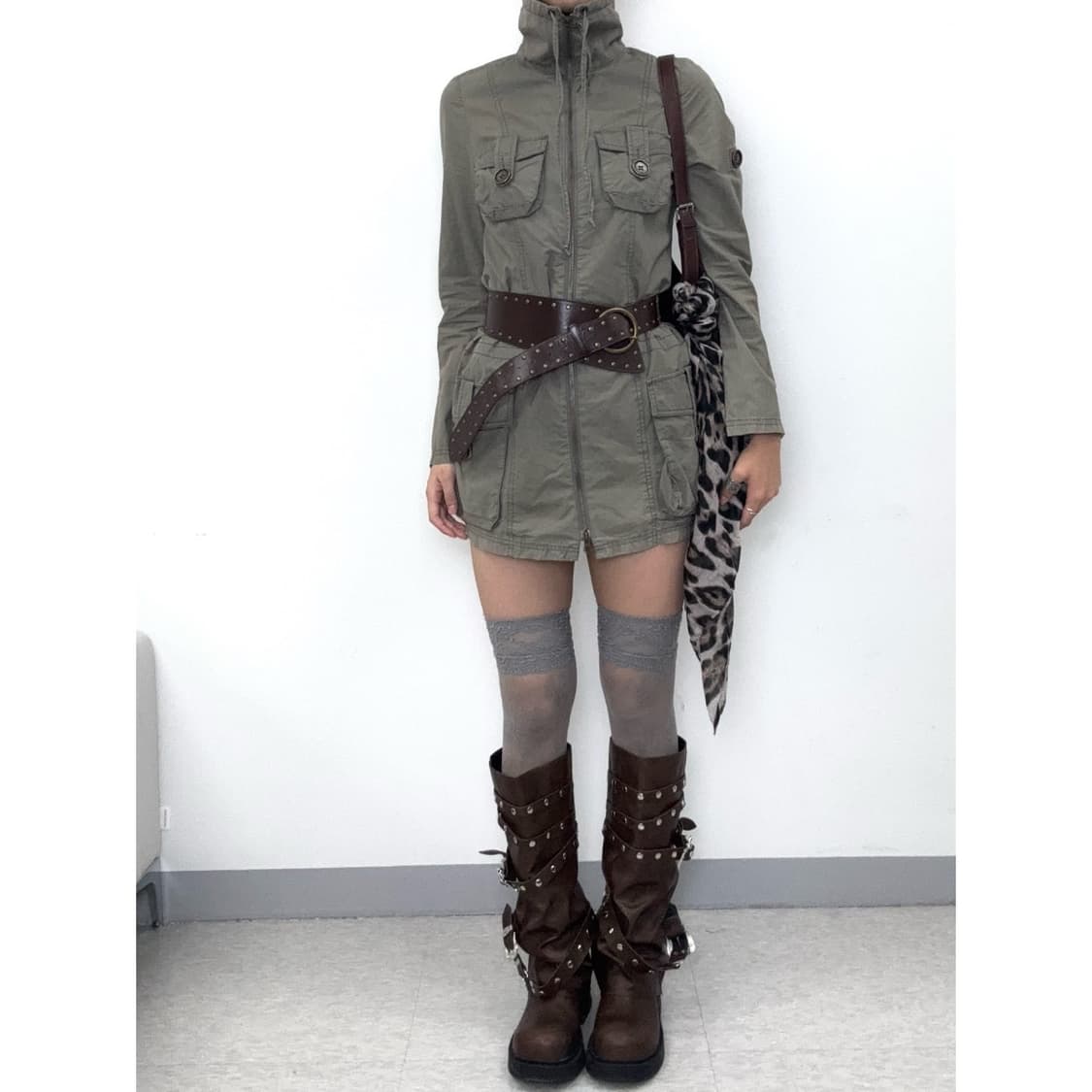 빈티지 워크웨어 투웨이 원피스 하이넥 밀리터리 y2k 자켓 상품이미지2