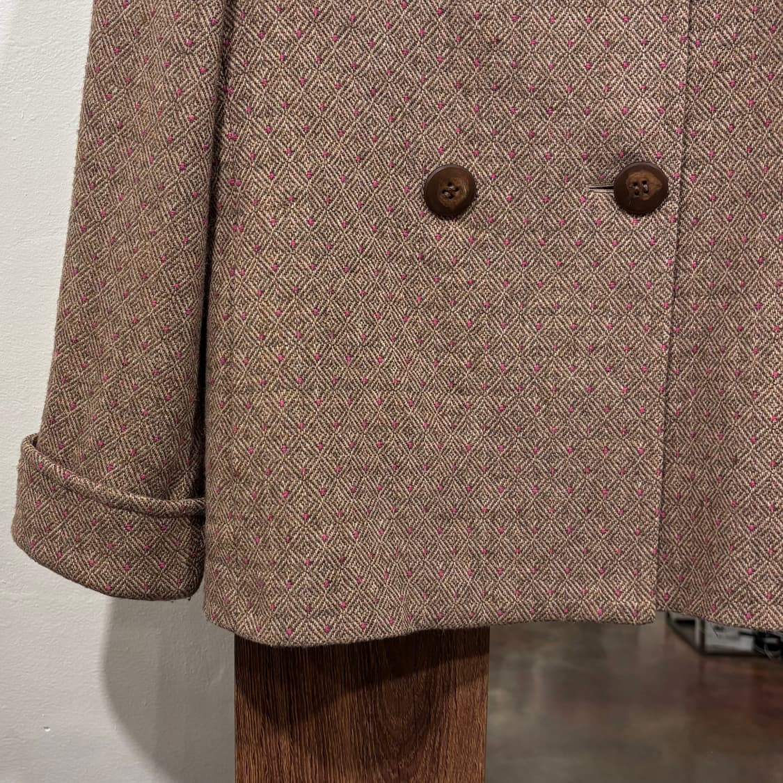 Pierre Cardin 피에르가르뎅 핑크 도트 브라운 울 더블 자켓 상품이미지4