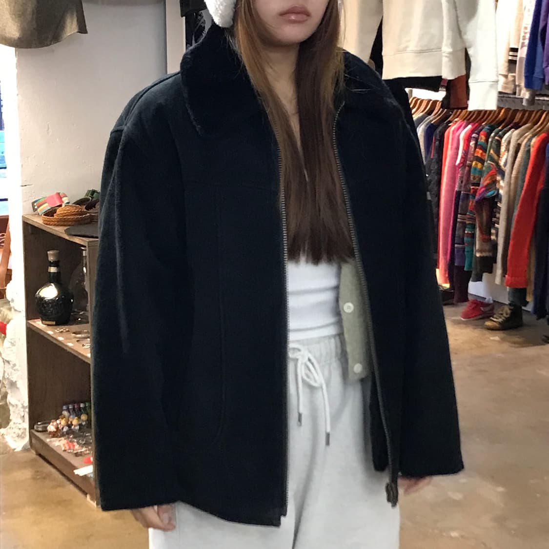 VTG 빈티지 블랙 스웨이드 집업 무스탕 자켓 남성 105 사이즈 상품이미지8