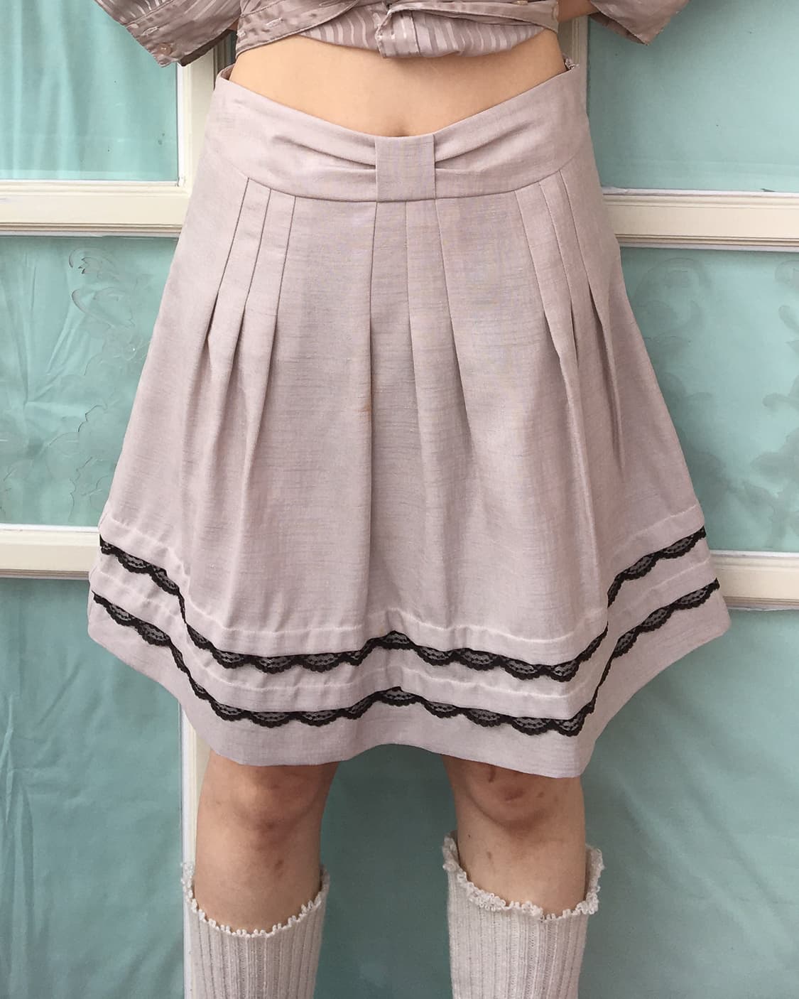 Lace trimming pleats skirt 상품이미지5