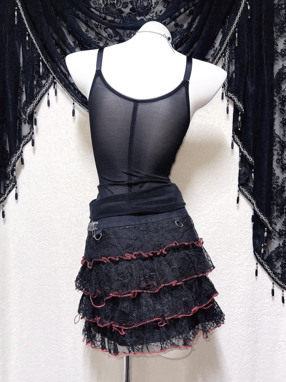 매드펑크st 고스고딕 레이스망사 패치 미니스커트 해골 블러드 치마 미사깔 상품이미지7