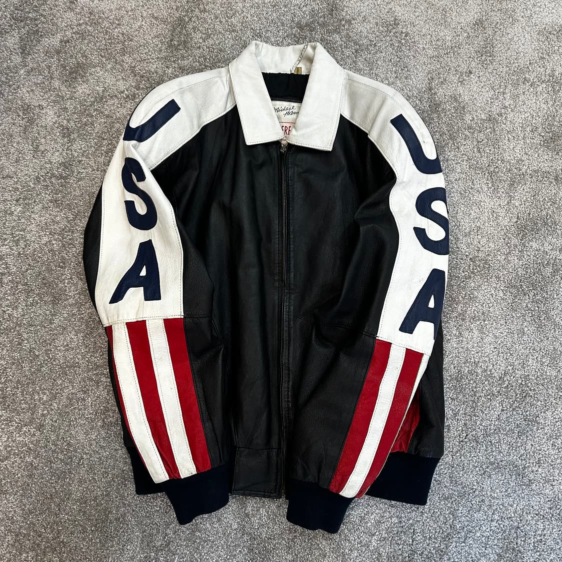 USA 빈티지 성조기 가죽 봄버 자켓L 상품이미지1
