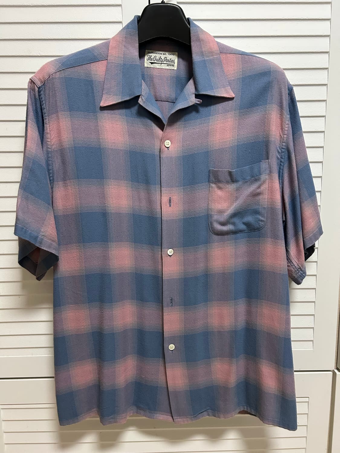 와코마리아 옴브레 체크 오픈카라 셔츠 XL 상품이미지1