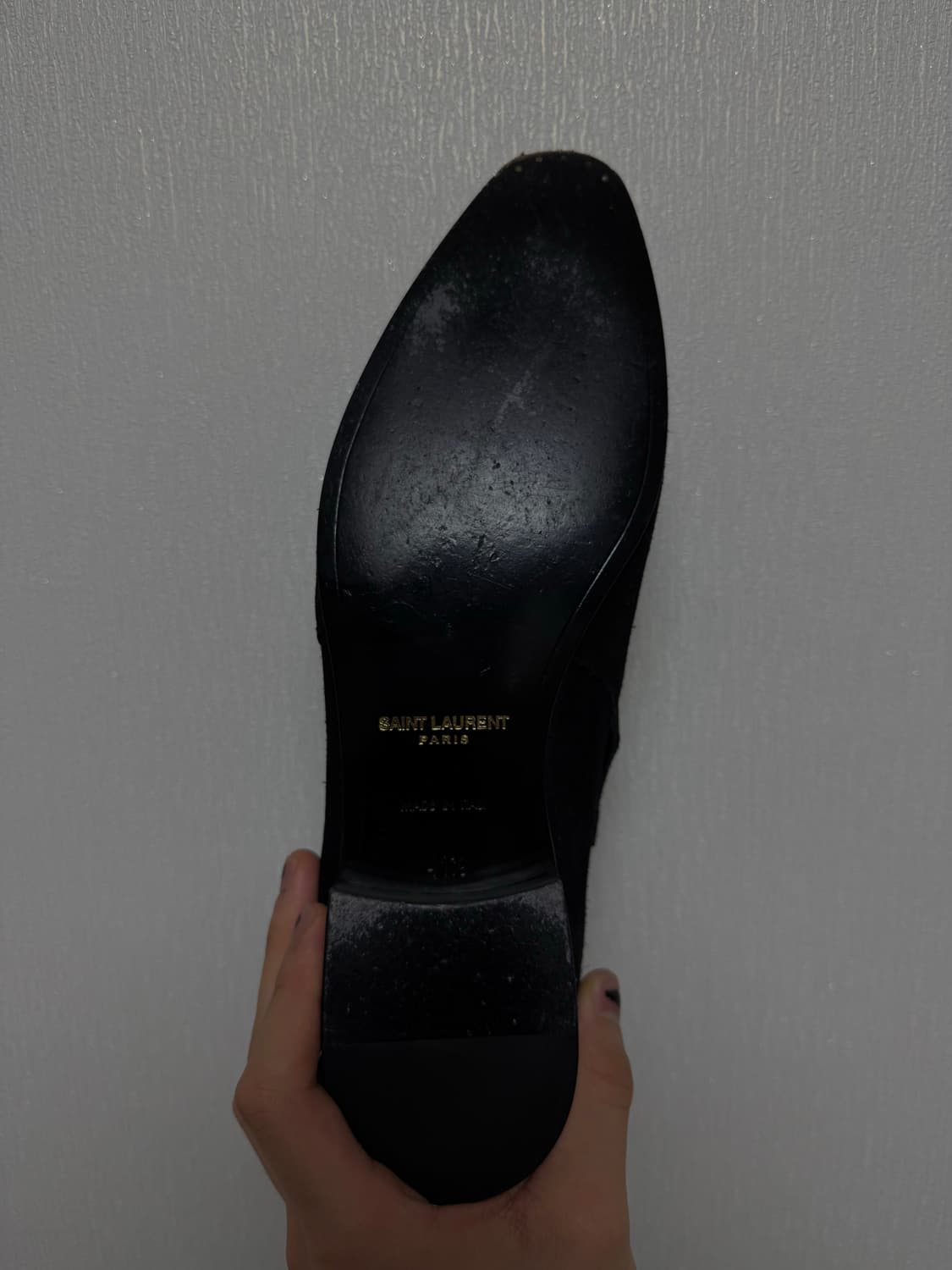 Saint Laurent 생로랑 블랙 스웨이드 은장버클 미드 부츠 상품이미지7