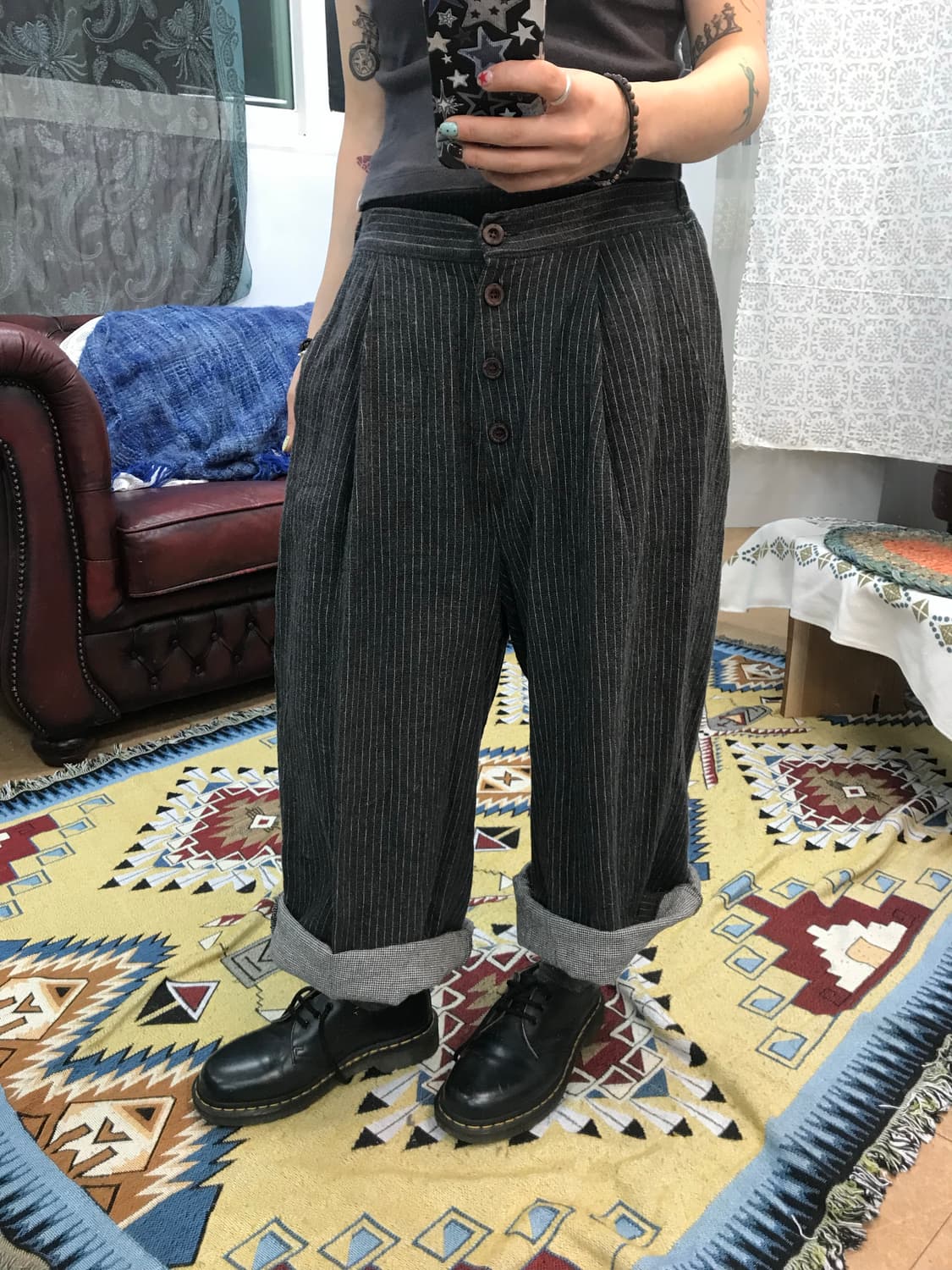 빈티지 스트라이프 밴딩 9부 바지  상품이미지1