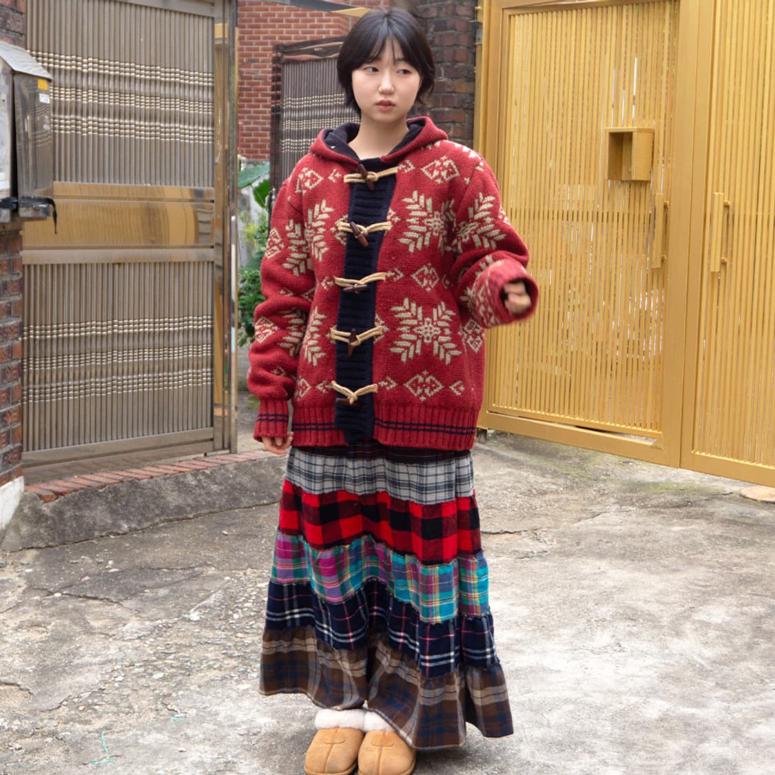 벽난로 앞 체크 패치 스커트  상품이미지2