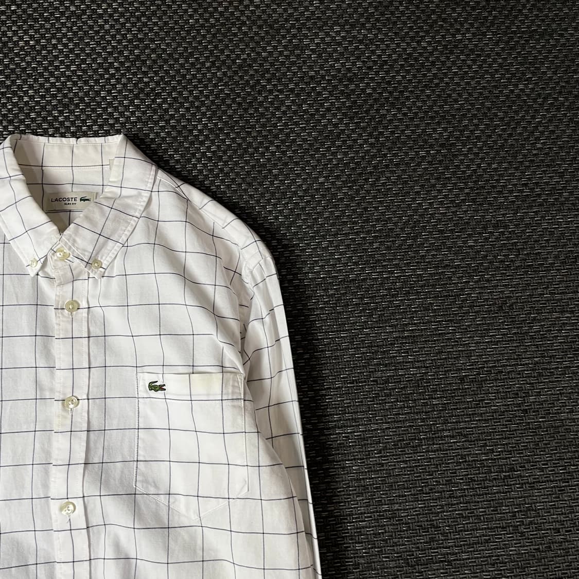 라코스테 화이트 깅엄체크 원포켓 긴팔 셔츠 슬림핏 M 상품이미지3