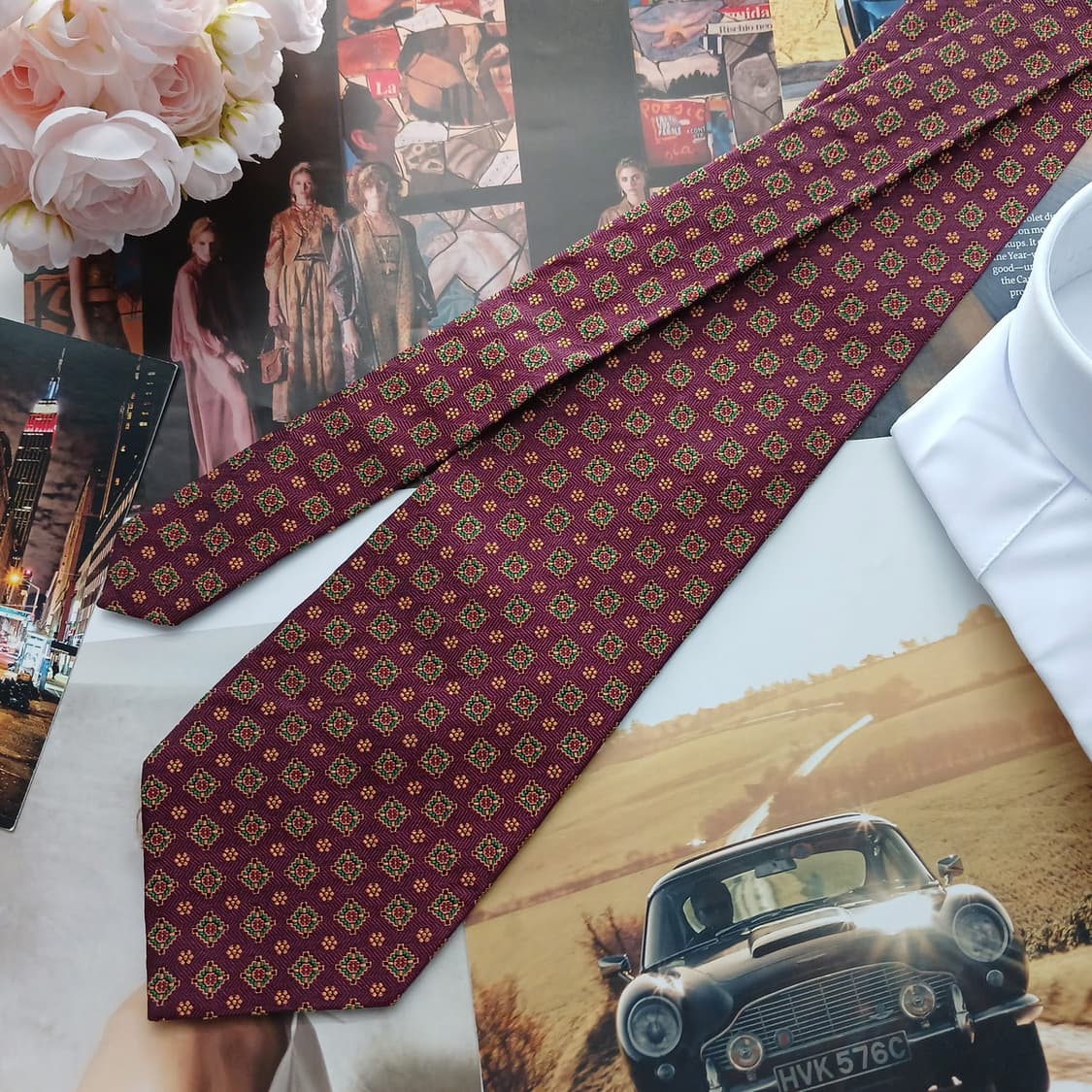 샤를주르당 실크 버건디 플라워 넥타이 9.6cm A등급 A18746
 상품이미지3