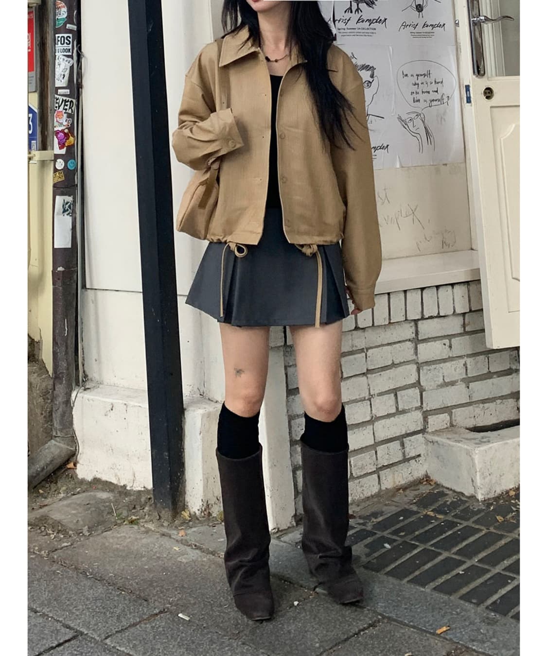 새상품) 트임 미니스커트 그레이/블랙 상품이미지1