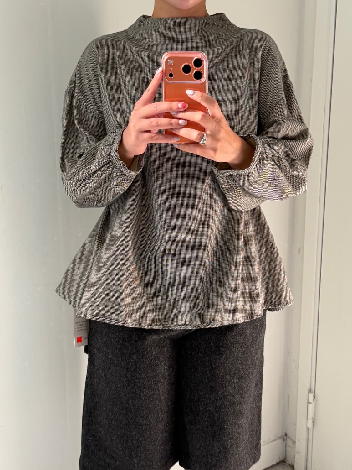 일본빈티지 그레이체크 버튼 블라우스 상품이미지3